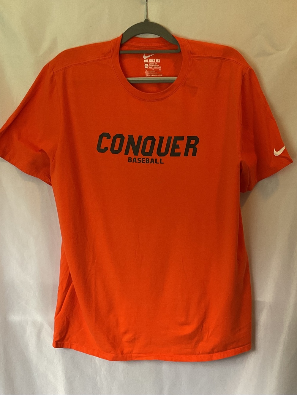 Nike Conquer Baseball Short-Sleeve Tee - Orange with Black Graphic